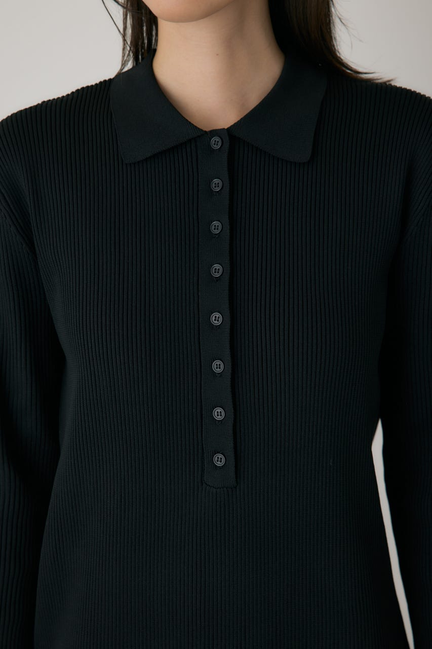 ポロリブニットワンピース BLK FREE