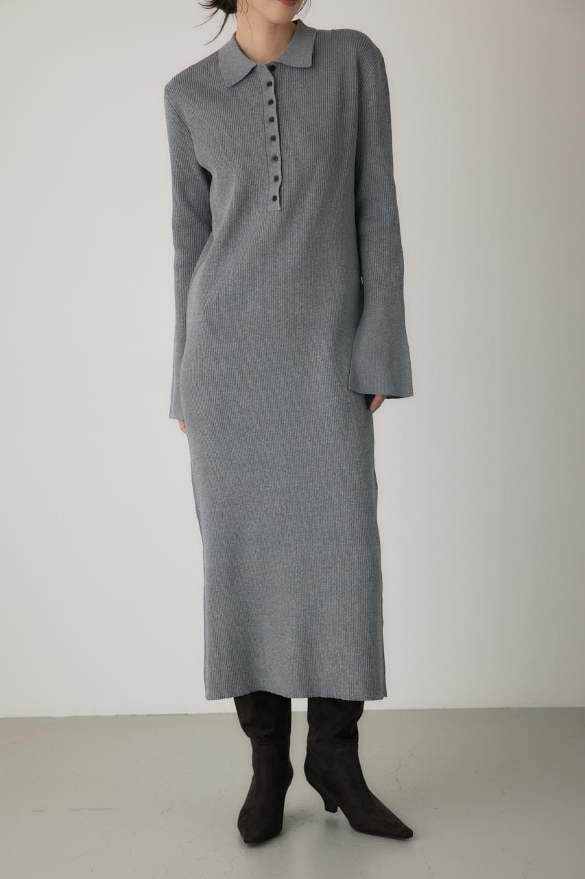 ポロリブニットワンピース GRY FREE
