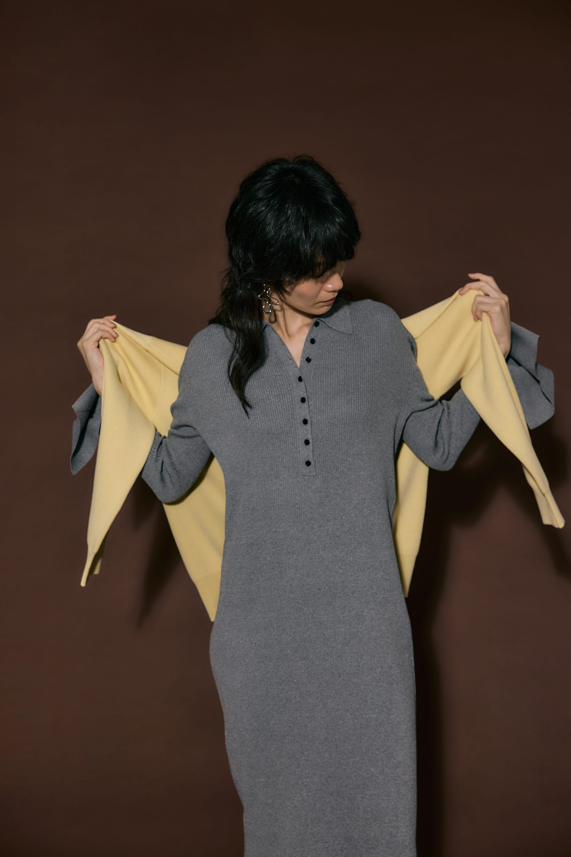 ポロリブニットワンピース GRY FREE