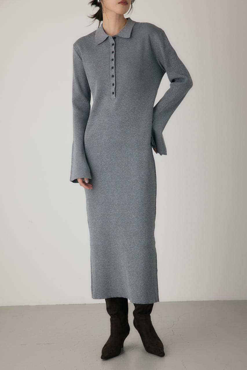 ポロリブニットワンピース GRY FREE