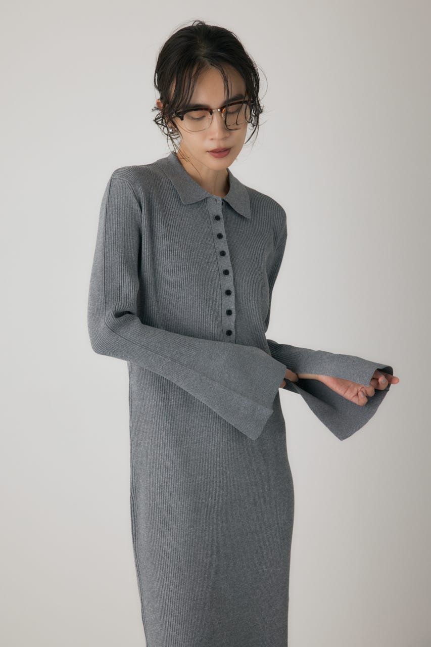 ポロリブニットワンピース GRY FREE