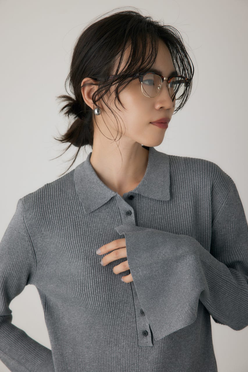 ポロリブニットワンピース GRY FREE