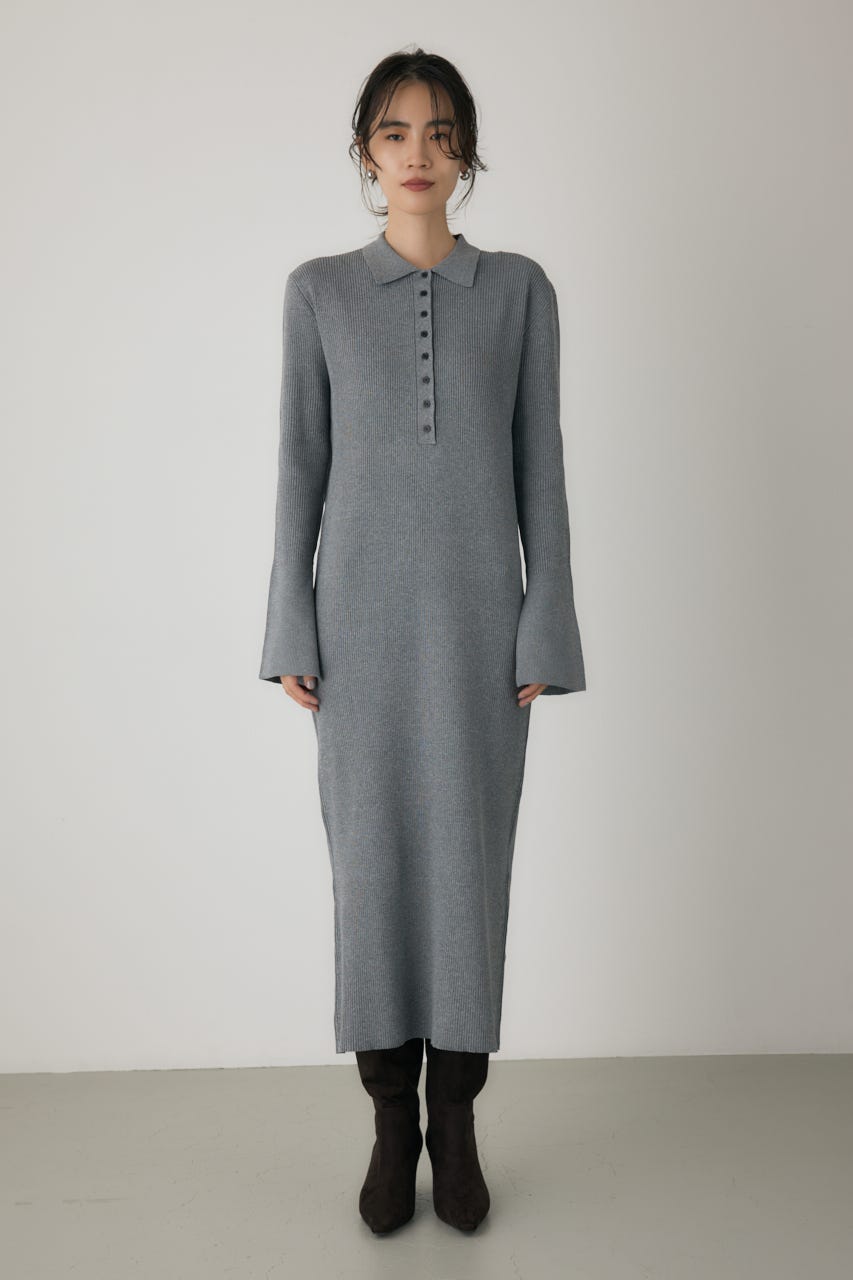 ポロリブニットワンピース GRY FREE