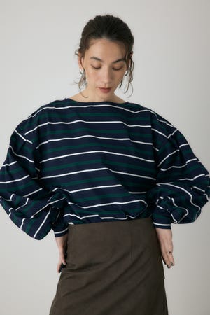 ボーダーボリュームスリーブプルオーバー