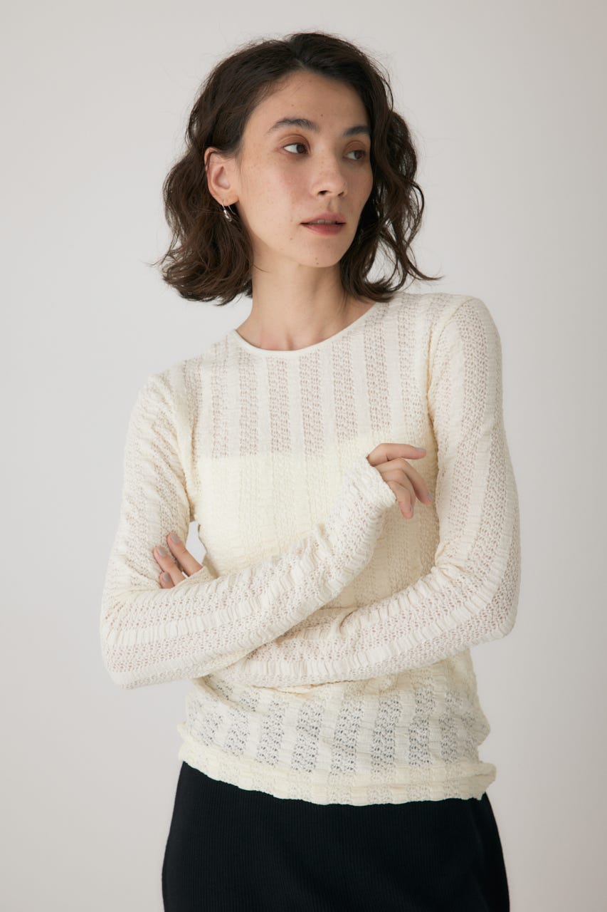 シャーリングデザイントップス O/WHT FREE