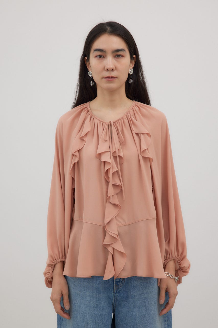 LOUDMOUTH フリル付き黒シャツ 定価12100円(税込) セール】 【SLOW/一部店舗限定】テンセルコットンジョーゼット