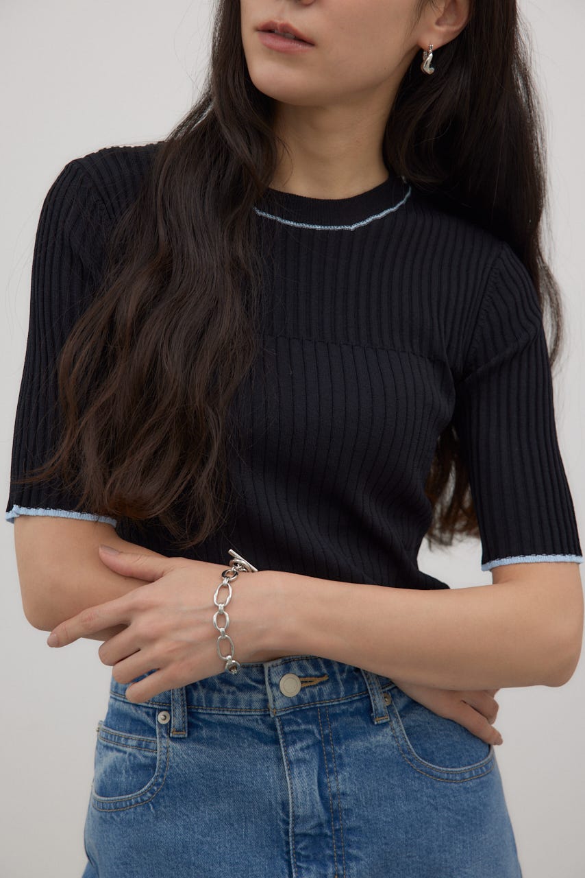 バイカラーラインリブニット BLK FREE