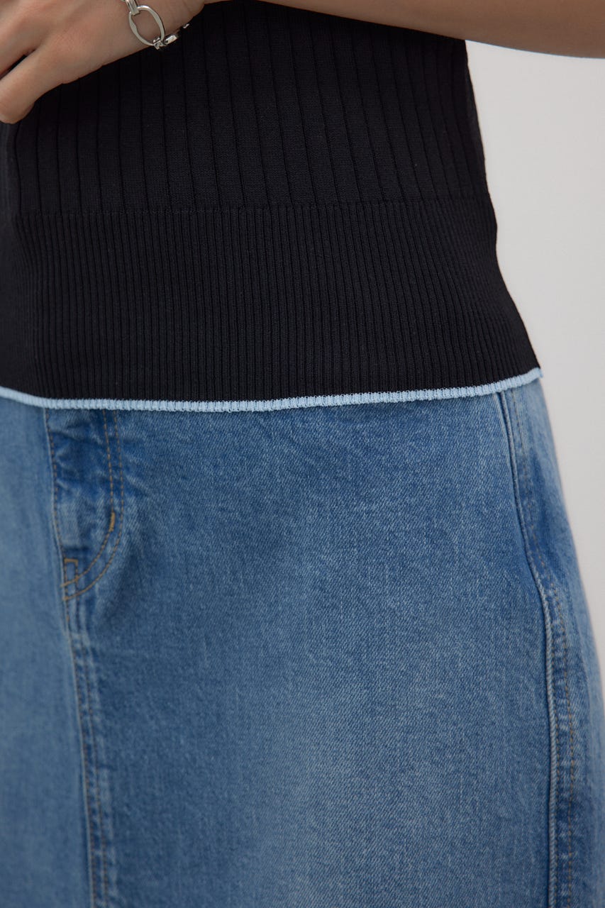 バイカラーラインリブニット BLK FREE