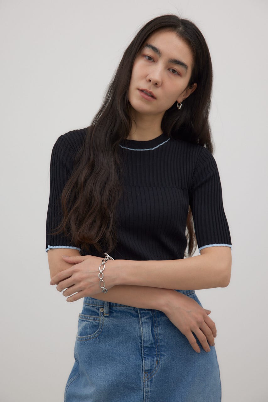 バイカラーラインリブニット BLK FREE