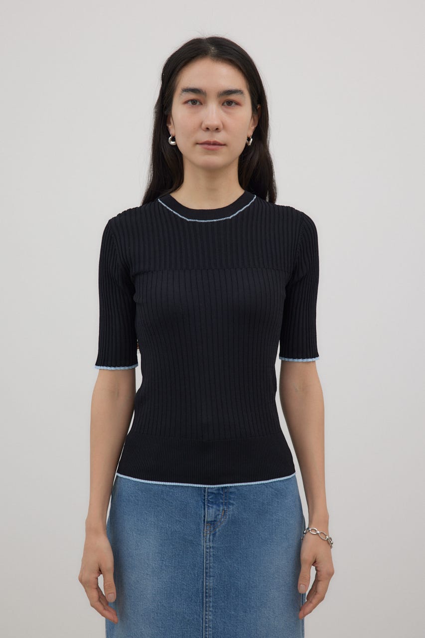 バイカラーラインリブニット BLK FREE