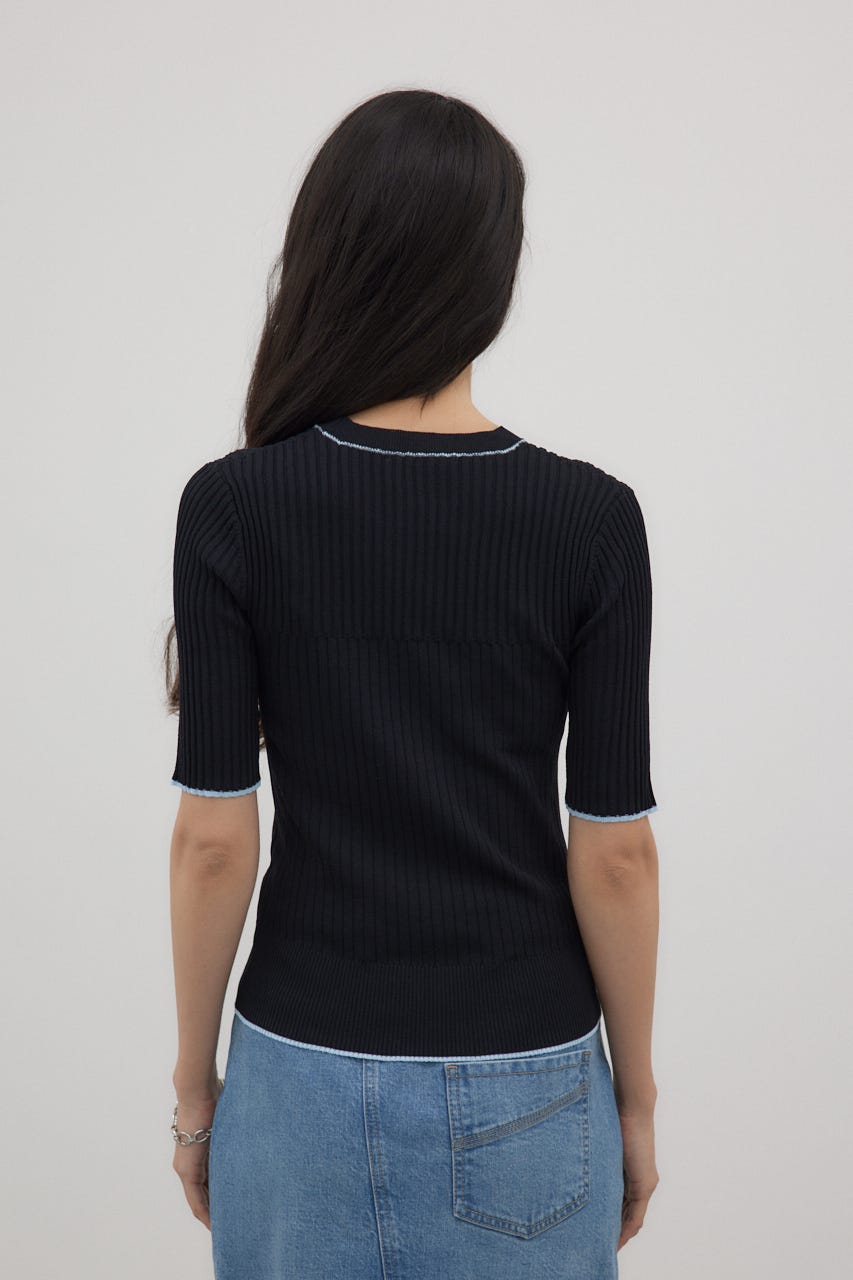 バイカラーラインリブニット BLK FREE