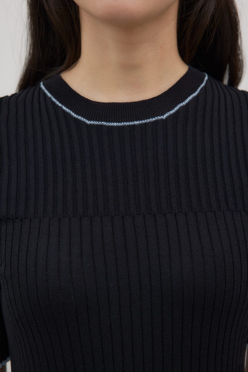 バイカラーラインリブニット BLK FREE