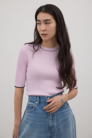 バイカラーラインリブニット