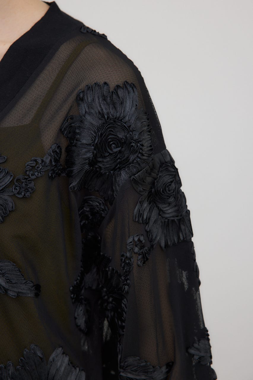 リボンエンブロイダリーシアーカーディガン BLK FREE