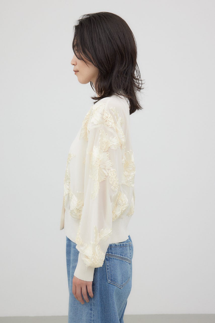 リボンエンブロイダリーシアーカーディガン IVOY FREE