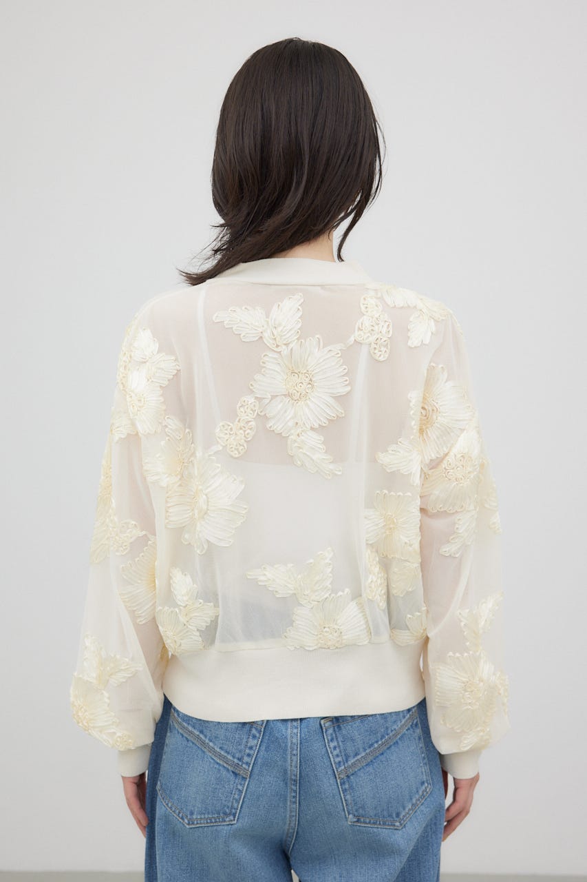 リボンエンブロイダリーシアーカーディガン IVOY FREE