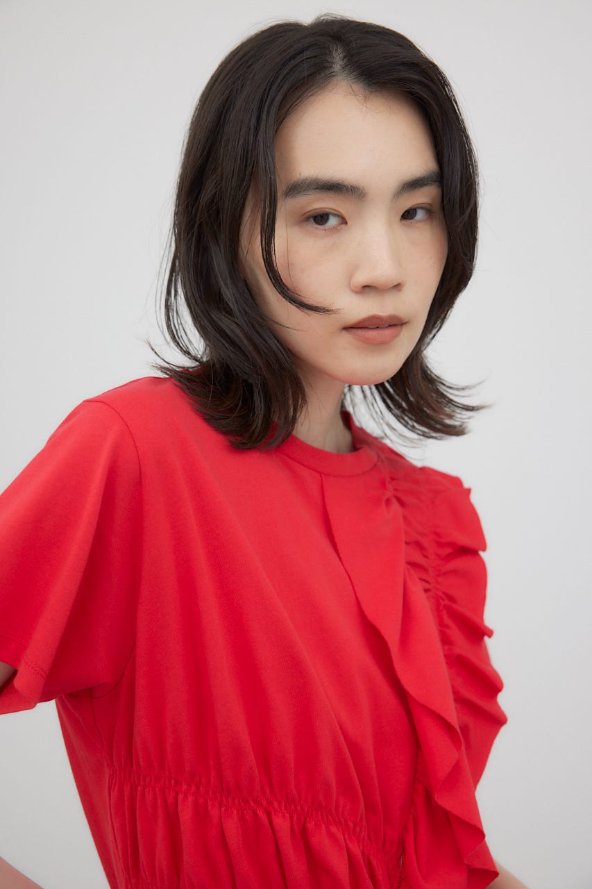 tシャツ フリルシャーリングプルオーバー レディース crie conforto | フリルシャーリングプルオーバー (Tシャツ