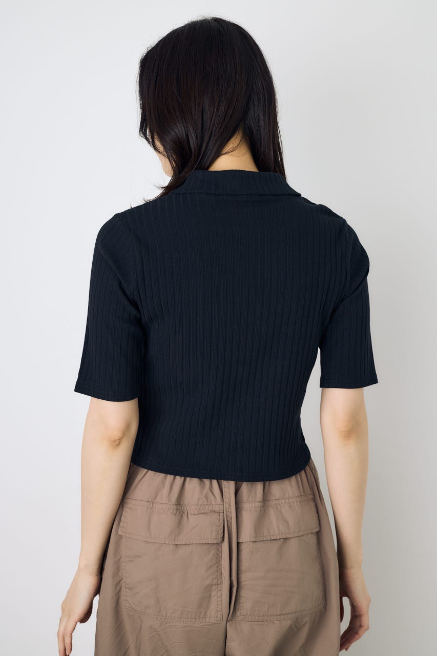 【WEB限定】ZIP5分袖リブカーデ BLK FREE