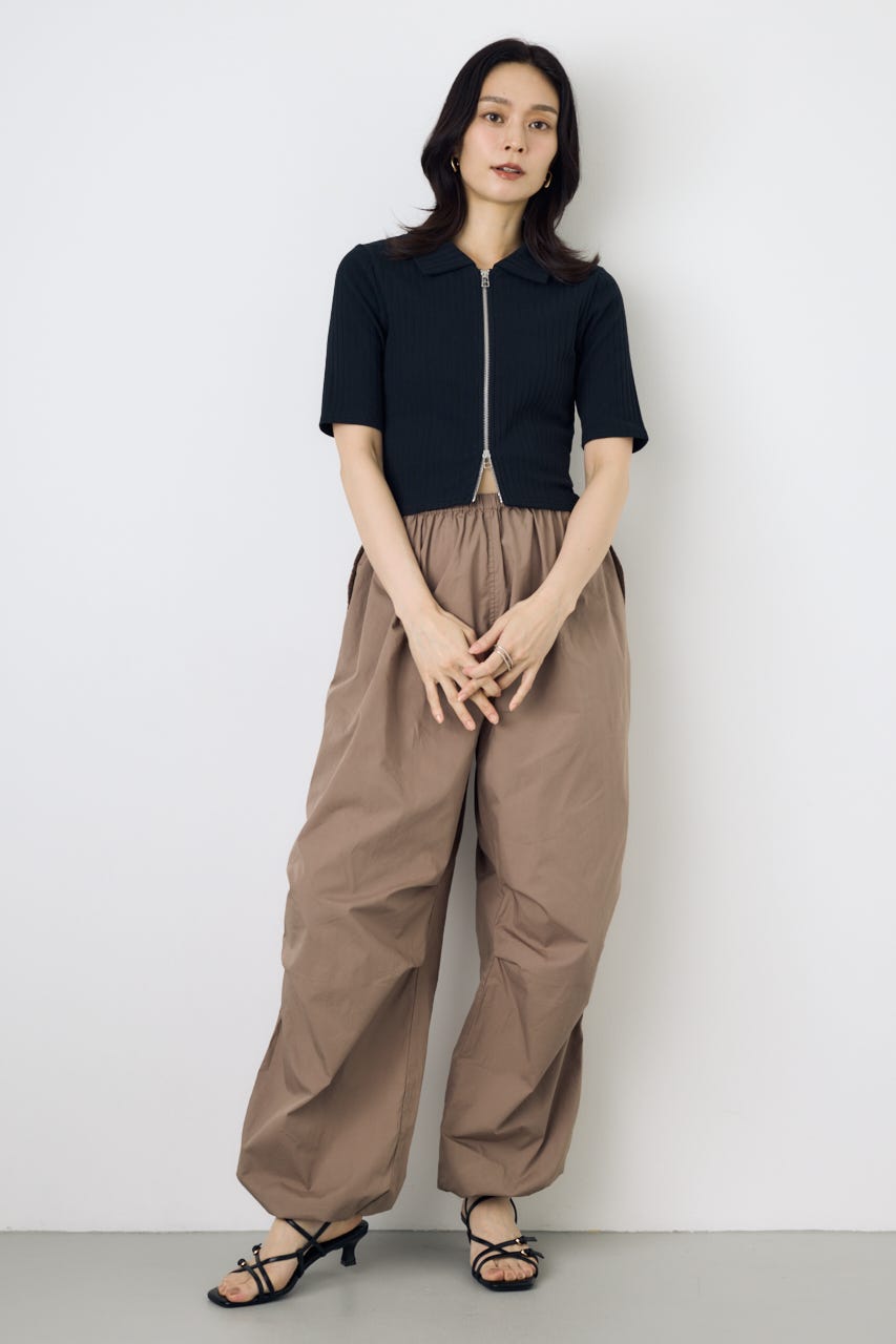【WEB限定】ZIP5分袖リブカーデ BLK FREE