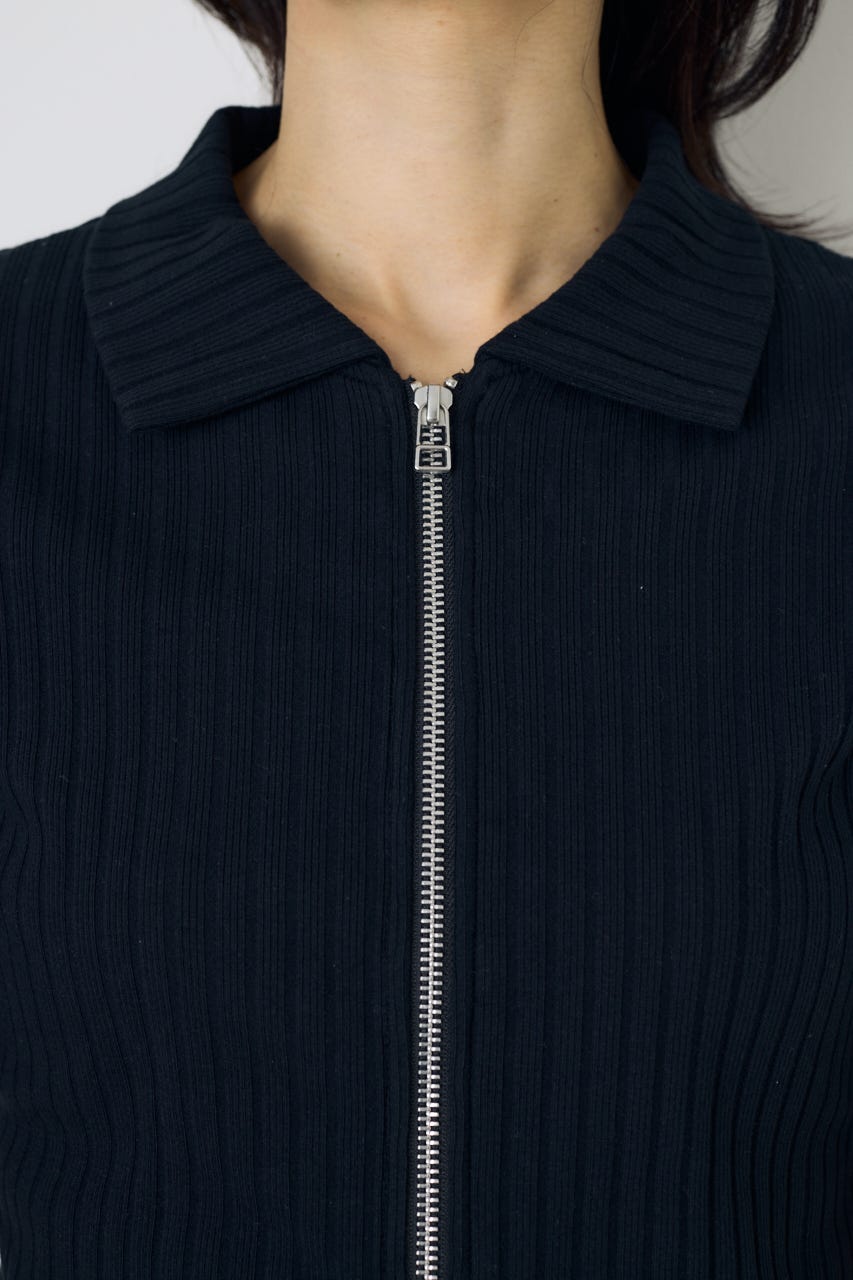【WEB限定】ZIP5分袖リブカーデ BLK FREE