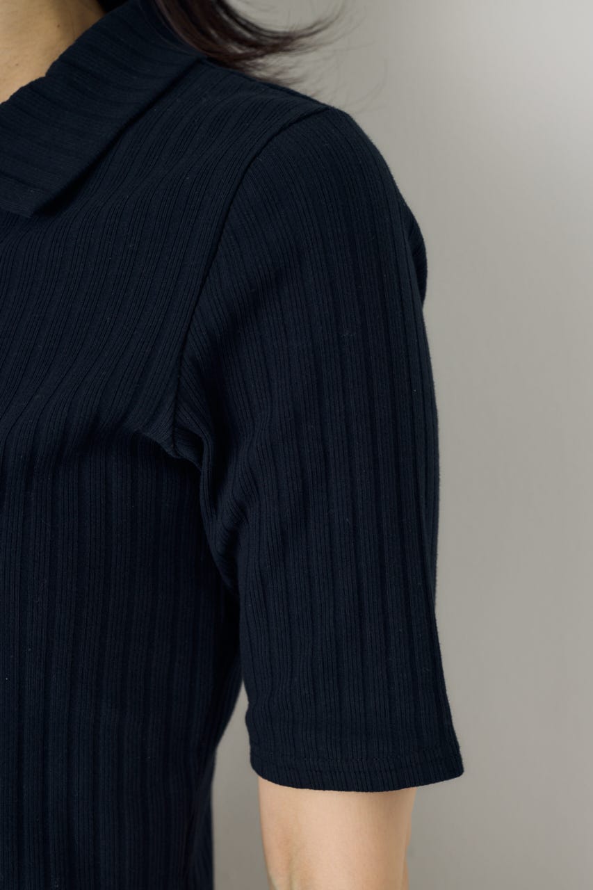 【WEB限定】ZIP5分袖リブカーデ BLK FREE