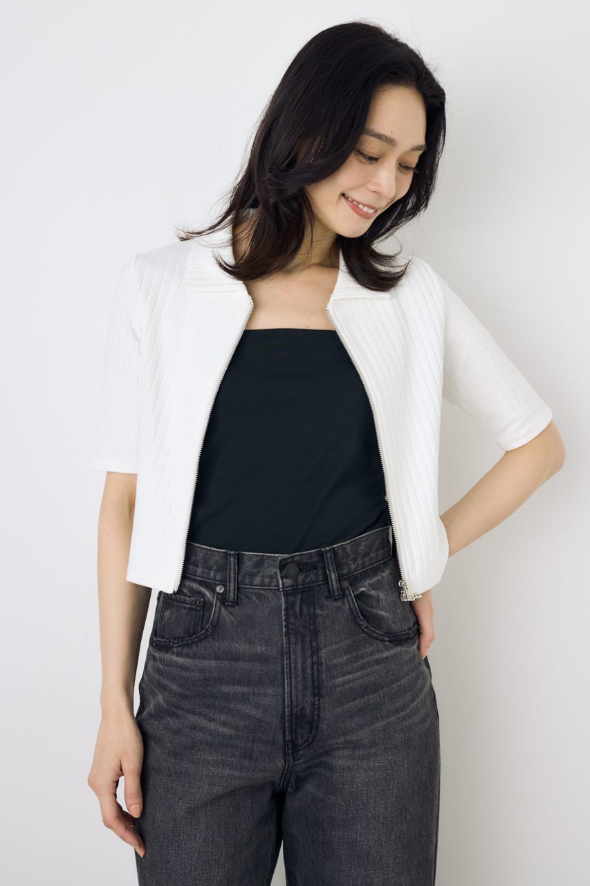 【WEB限定】ZIP5分袖リブカーデ IVOY FREE