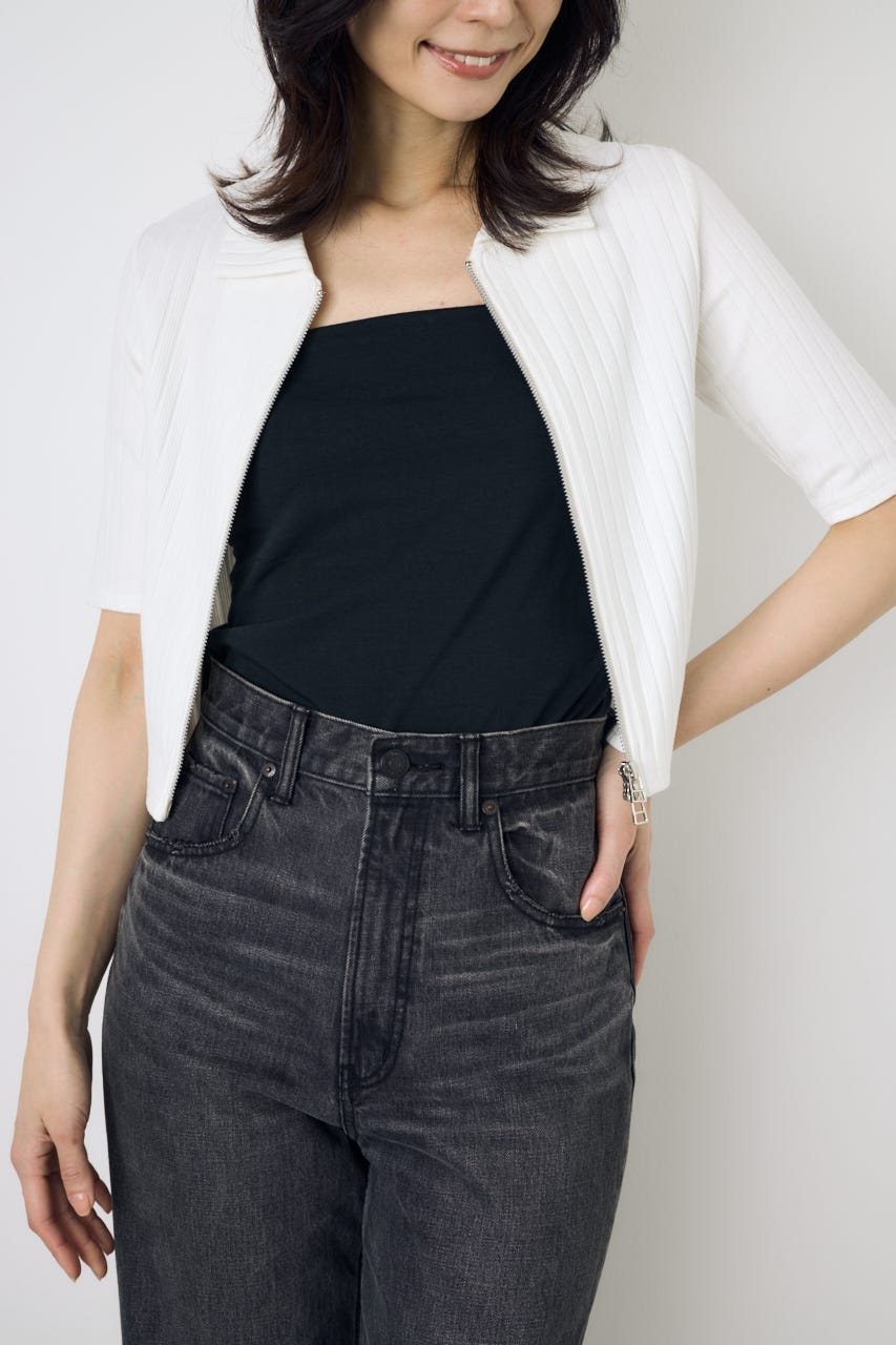 【WEB限定】ZIP5分袖リブカーデ IVOY FREE