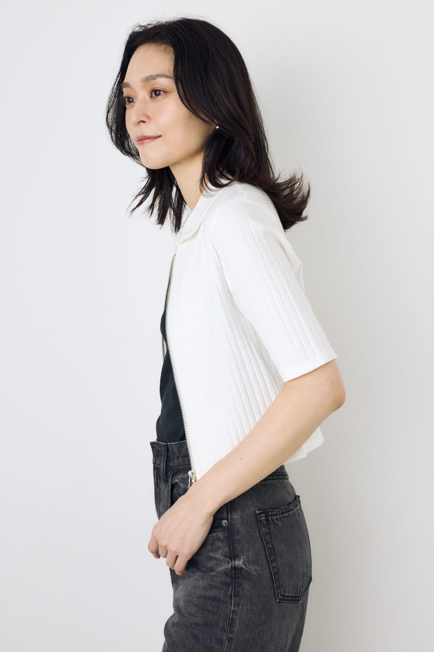 【WEB限定】ZIP5分袖リブカーデ IVOY FREE