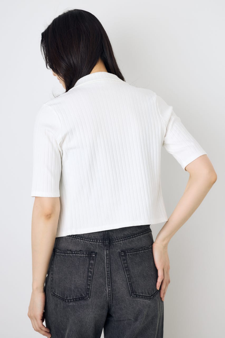 【WEB限定】ZIP5分袖リブカーデ IVOY FREE