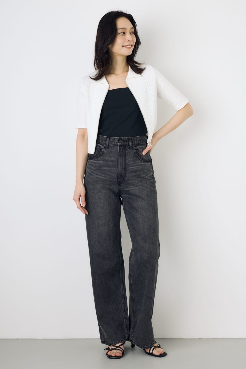 【WEB限定】ZIP5分袖リブカーデ IVOY FREE