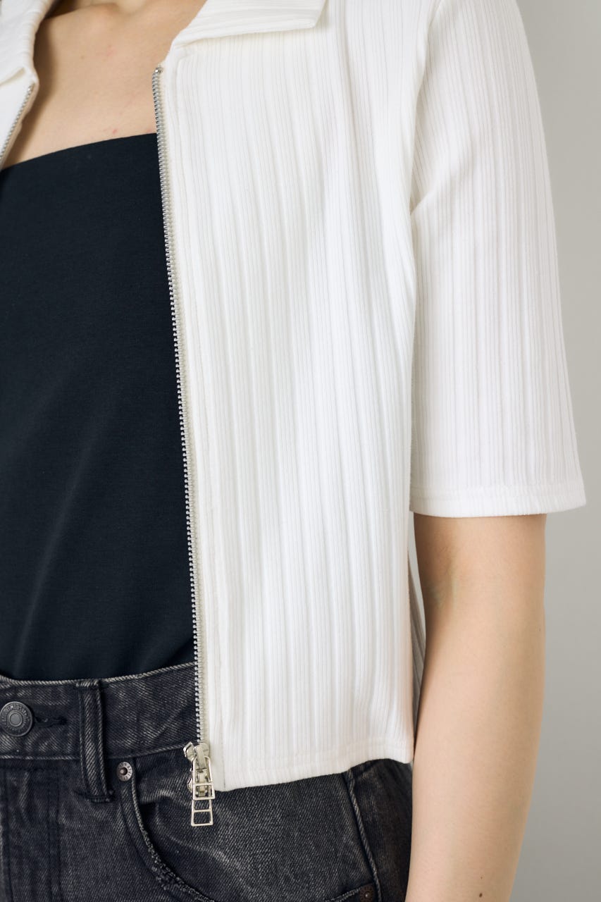 【WEB限定】ZIP5分袖リブカーデ IVOY FREE
