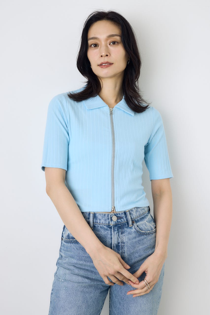 【WEB限定】ZIP5分袖リブカーデ L/BLU FREE