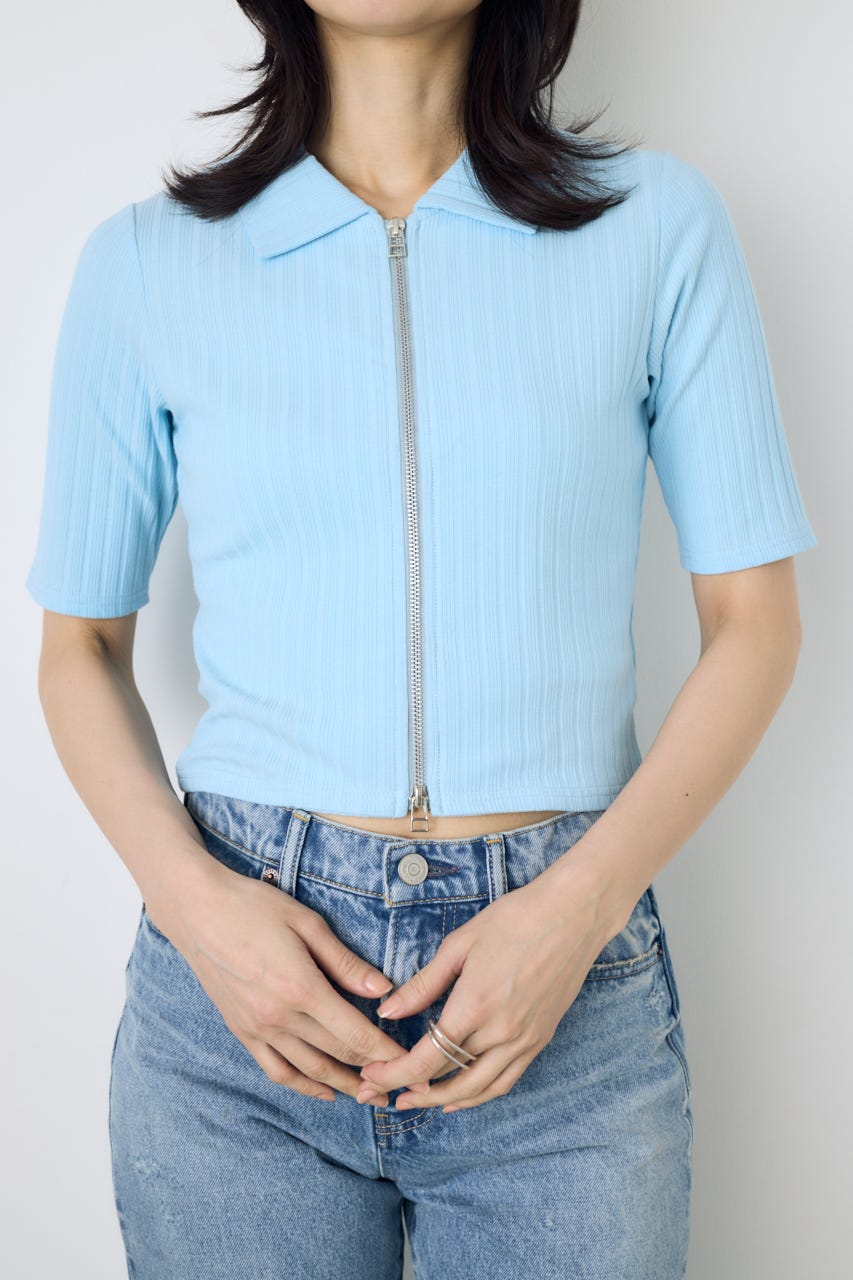【WEB限定】ZIP5分袖リブカーデ L/BLU FREE