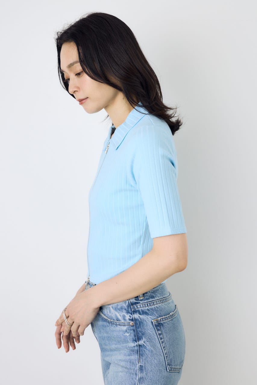 【WEB限定】ZIP5分袖リブカーデ L/BLU FREE