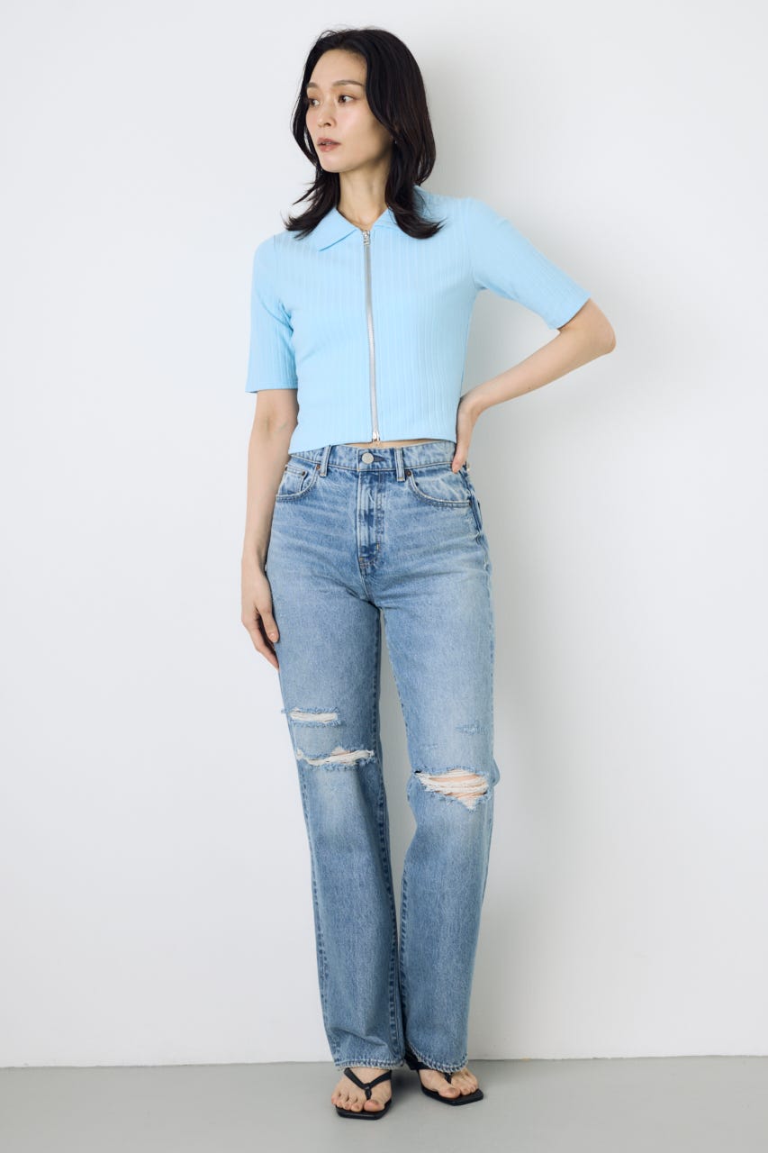 【WEB限定】ZIP5分袖リブカーデ L/BLU FREE