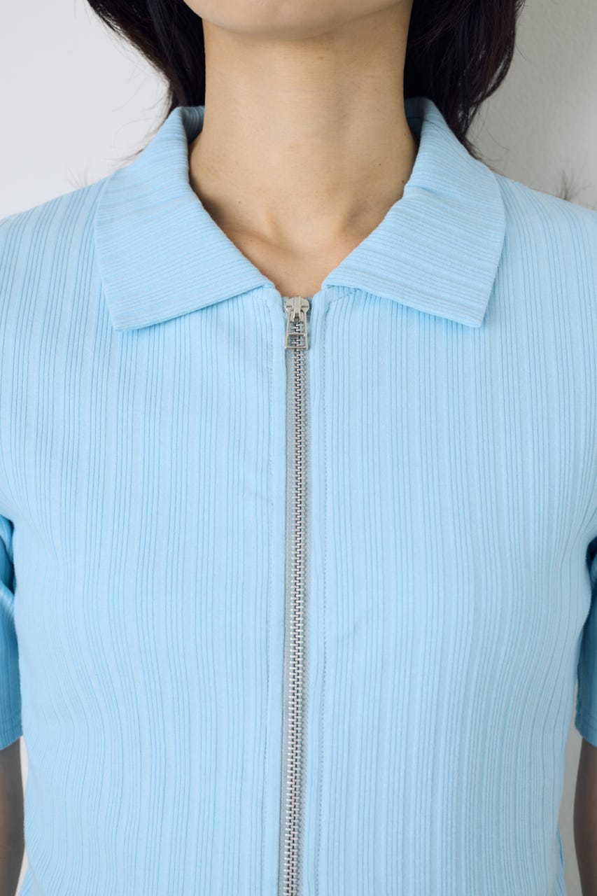【WEB限定】ZIP5分袖リブカーデ L/BLU FREE