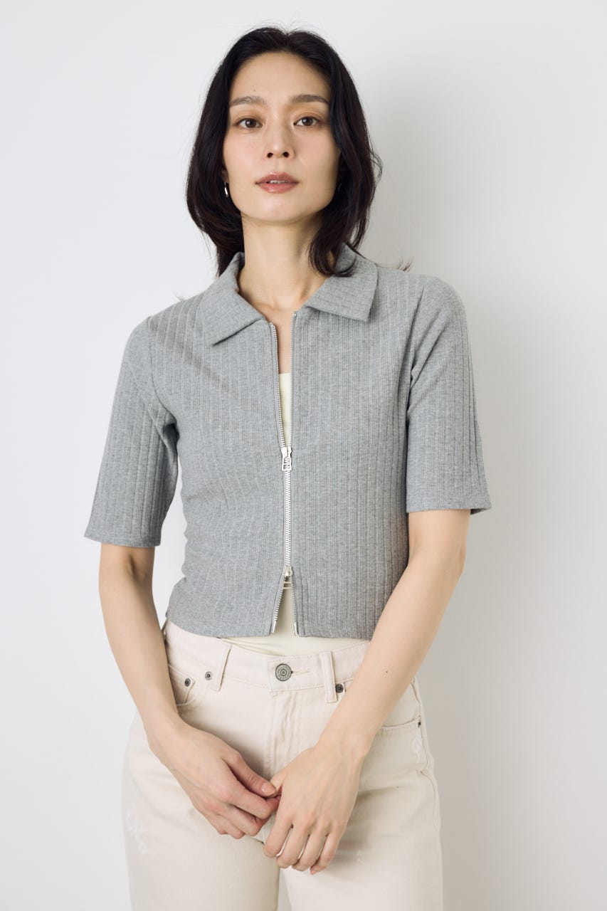 【WEB限定】ZIP5分袖リブカーデ T.GRY FREE
