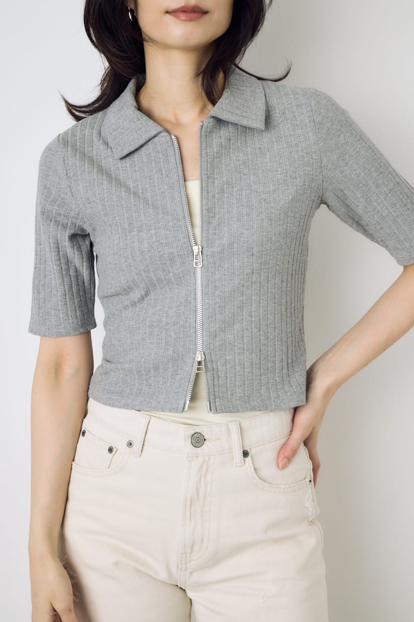 【WEB限定】ZIP5分袖リブカーデ T.GRY FREE