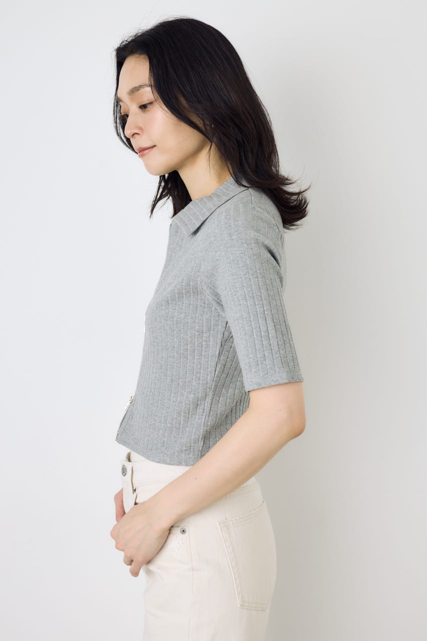 【WEB限定】ZIP5分袖リブカーデ T.GRY FREE