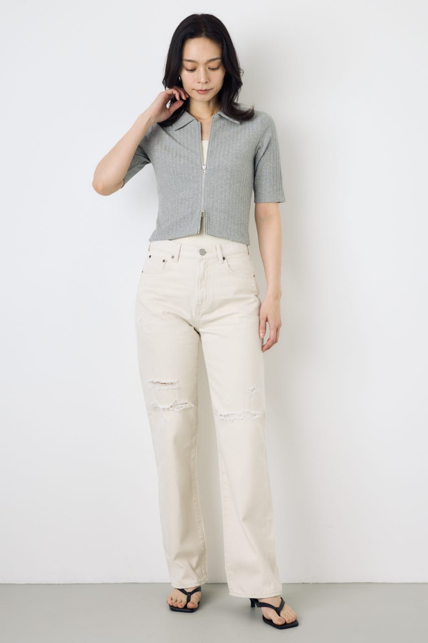 【WEB限定】ZIP5分袖リブカーデ T.GRY FREE