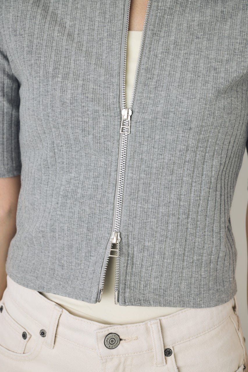【WEB限定】ZIP5分袖リブカーデ T.GRY FREE