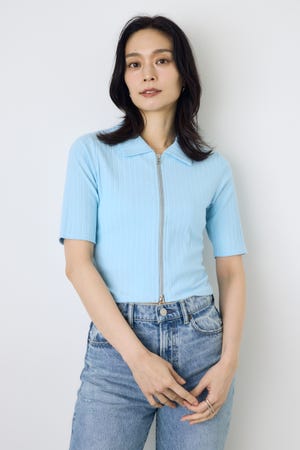 【WEB限定】ZIP5分袖リブカーデ