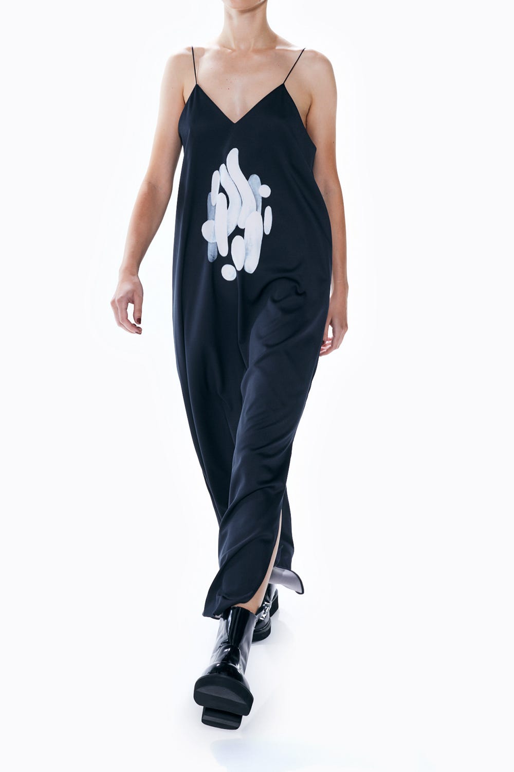 DRAWING SLIT SLIP-DRESS D/NVY 38