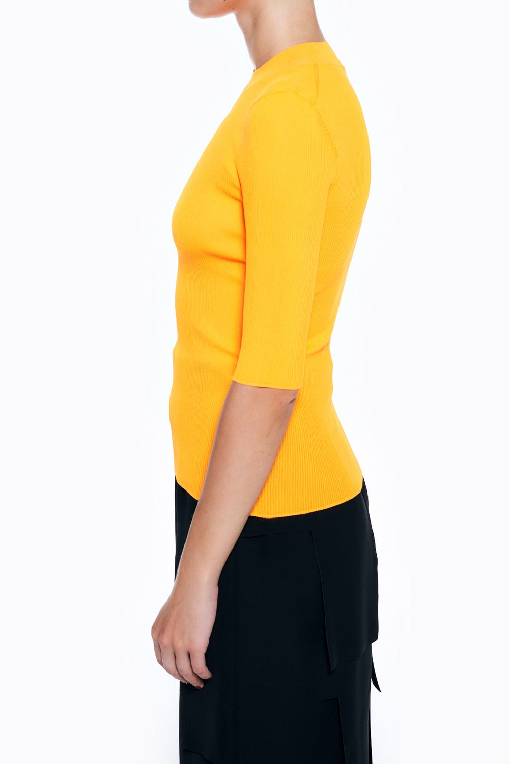 RIB STAND NECK HALF SLEEVE TOPS ORG 38
