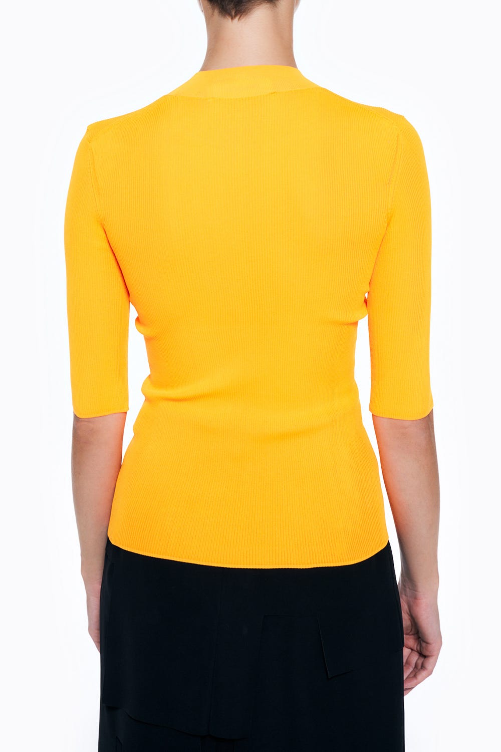 RIB STAND NECK HALF SLEEVE TOPS ORG 38