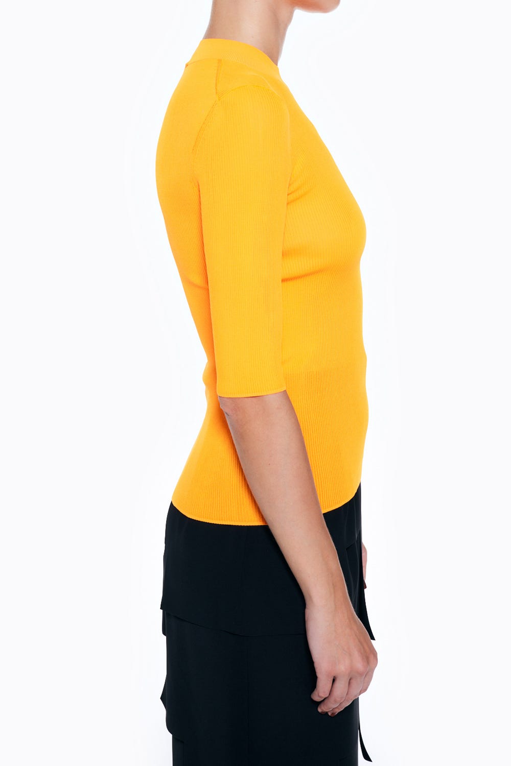 RIB STAND NECK HALF SLEEVE TOPS ORG 38