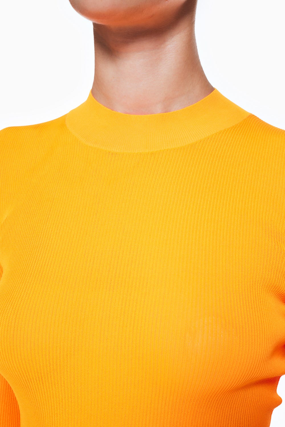 RIB STAND NECK HALF SLEEVE TOPS ORG 38