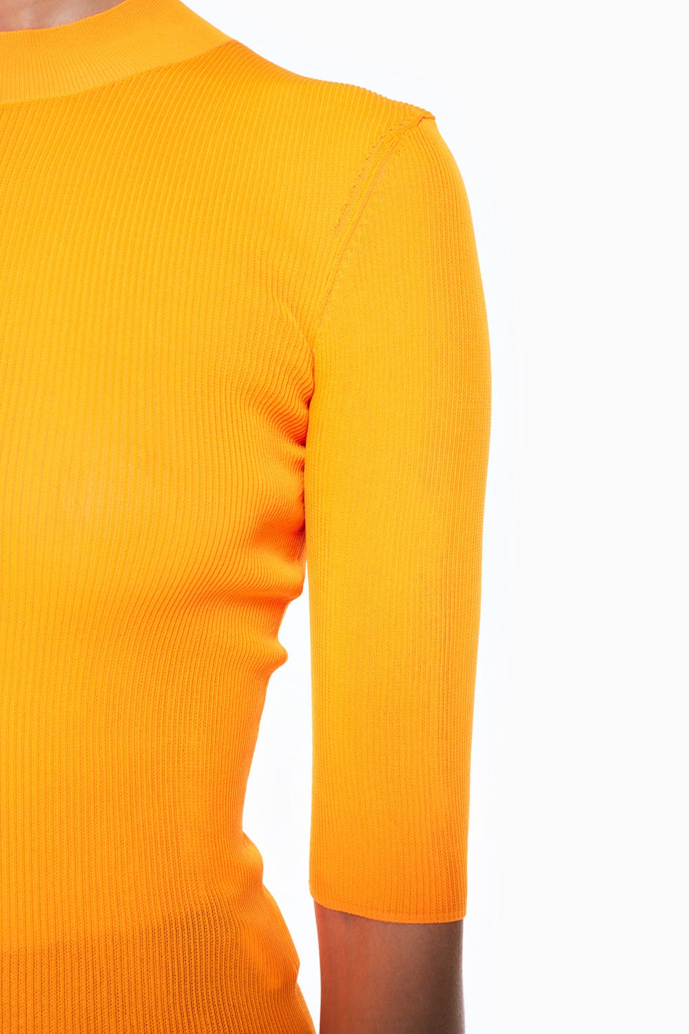 RIB STAND NECK HALF SLEEVE TOPS ORG 38