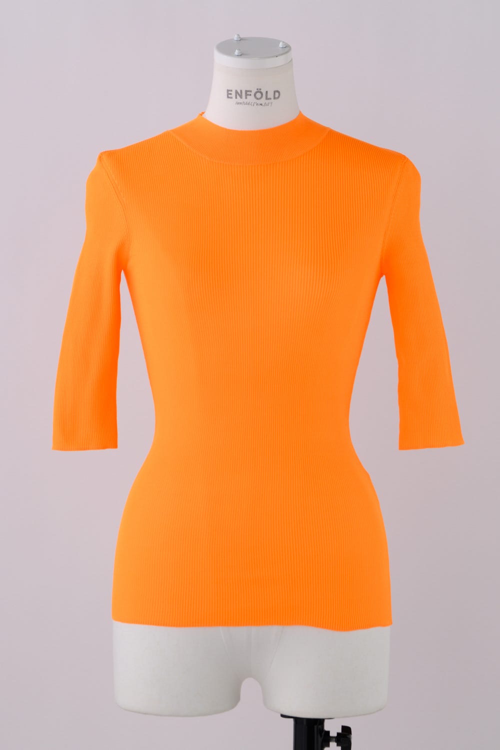 RIB STAND NECK HALF SLEEVE TOPS ORG 38