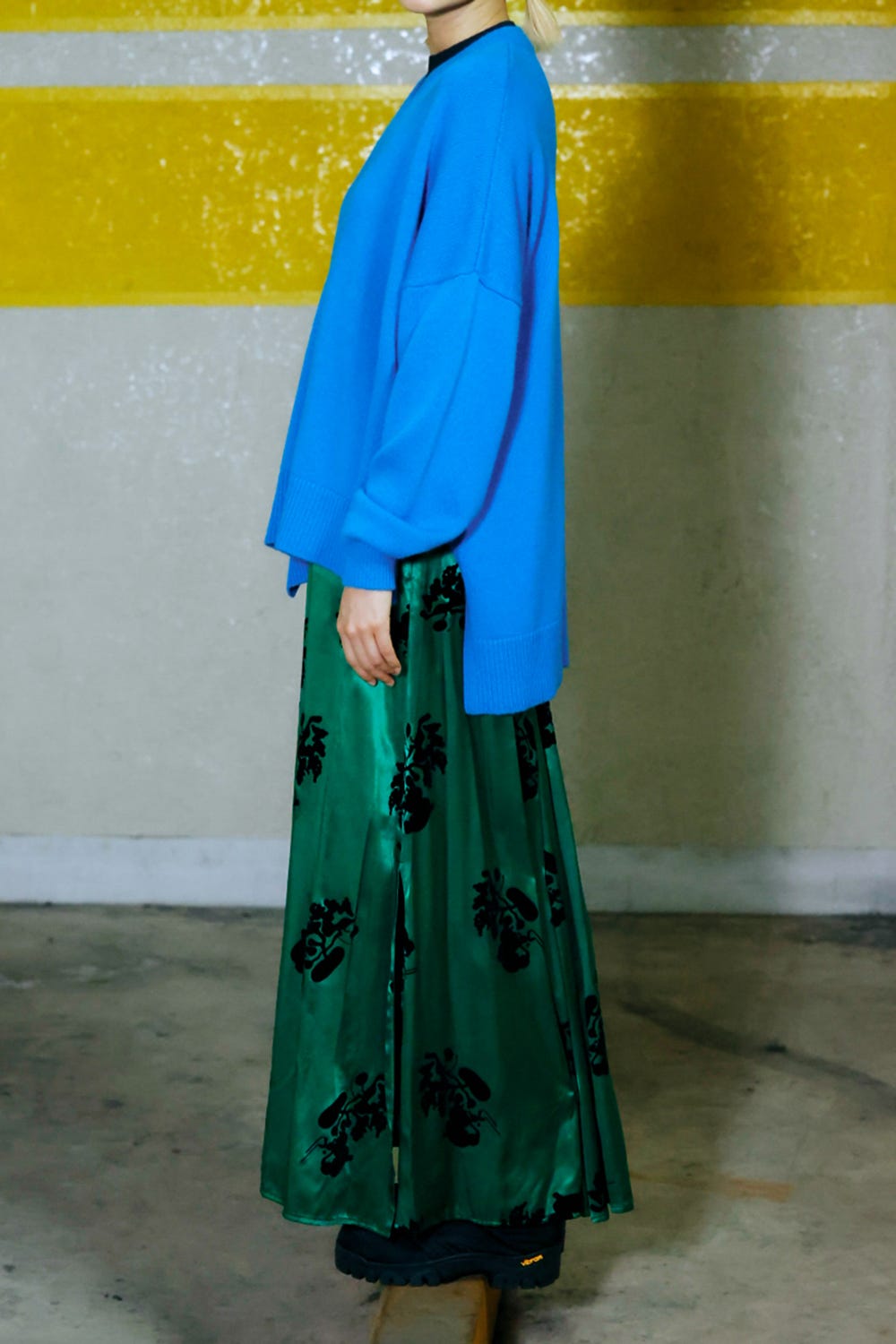 RANDOM‐SLIT SKIRT GRN 38